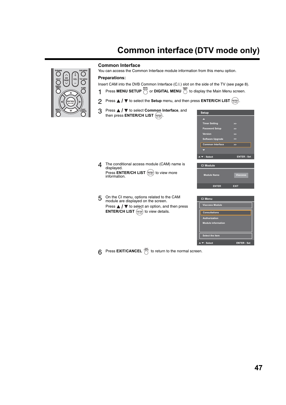 Common interface (dtv mode only), Ge 50). bef, E 50 | Common interface, Dtv mode only) | Toshiba DV734 User Manual | Page 47 / 92