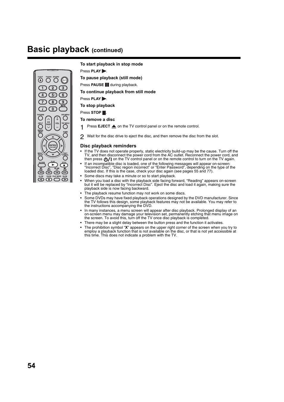 Basic playback, Continued) | Toshiba DV734 User Manual | Page 54 / 92