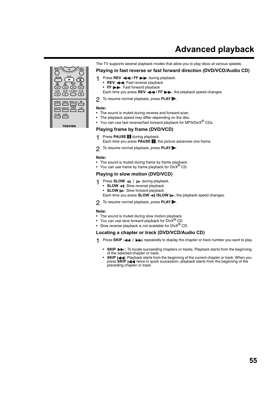 Advanced playback | Toshiba DV734 User Manual | Page 55 / 92