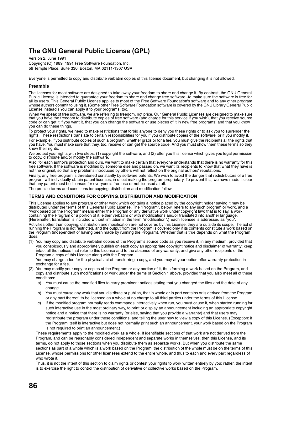 The gnu general public license (gpl) | Toshiba DV734 User Manual | Page 86 / 92