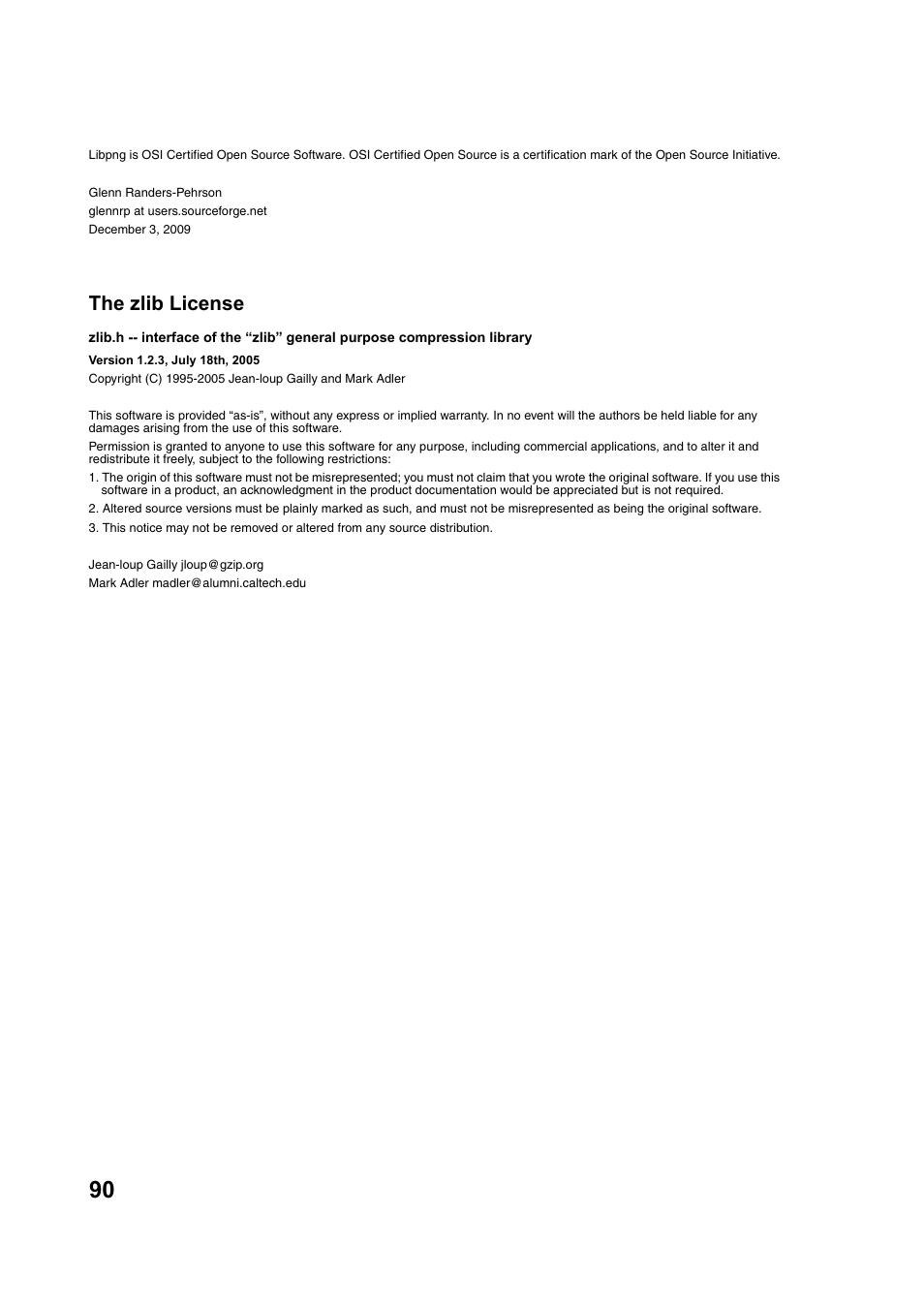 The zlib license | Toshiba DV734 User Manual | Page 90 / 92