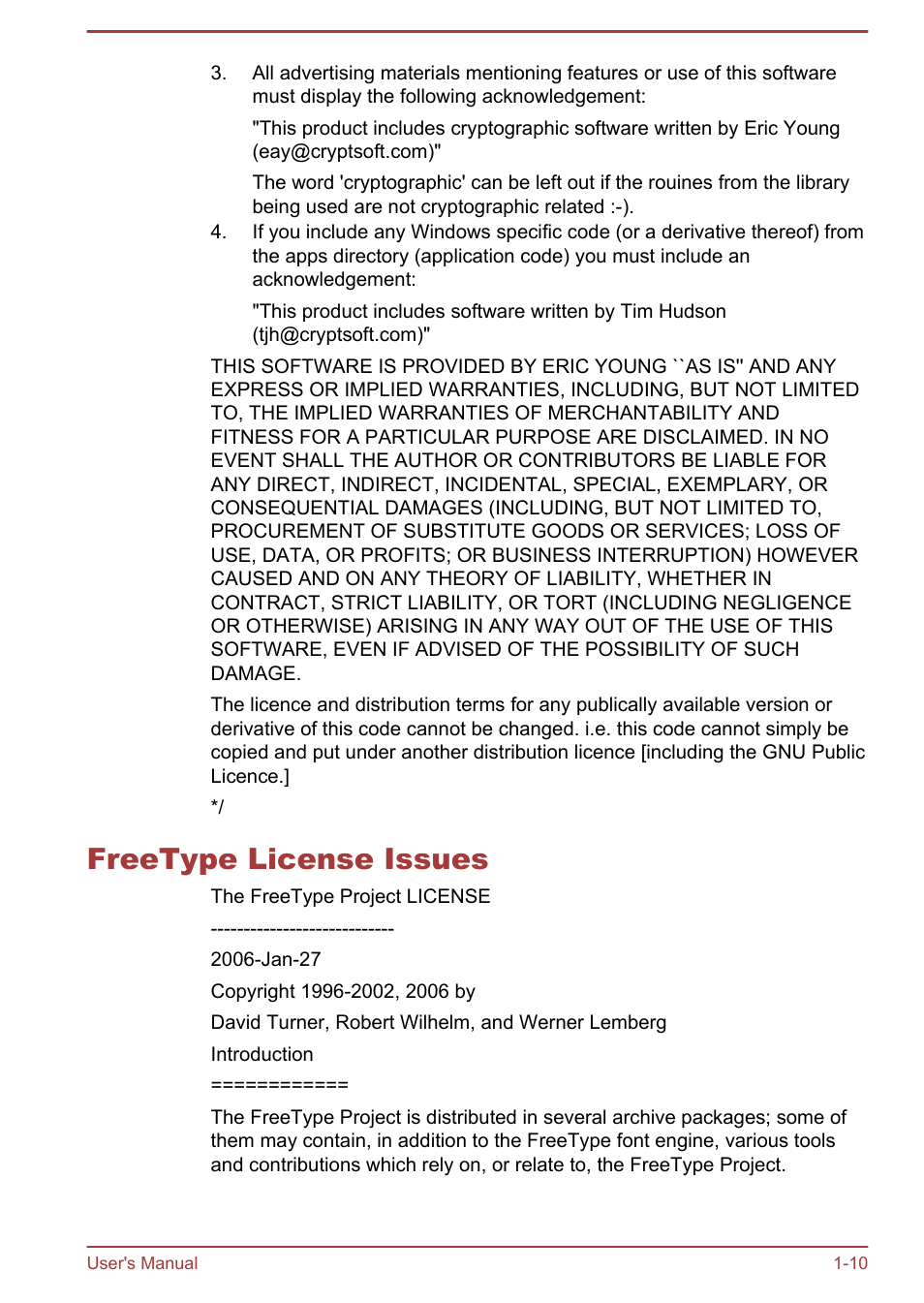 Freetype license issues, Freetype license issues -10 | Toshiba WT8-B User Manual | Page 13 / 94