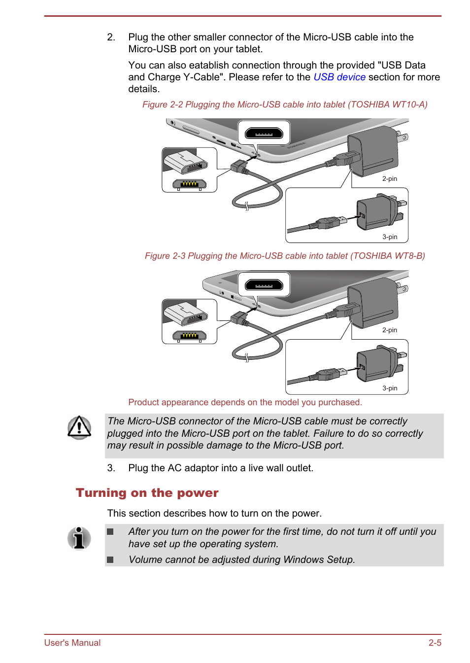 Turning on the power | Toshiba WT8-B User Manual | Page 25 / 94