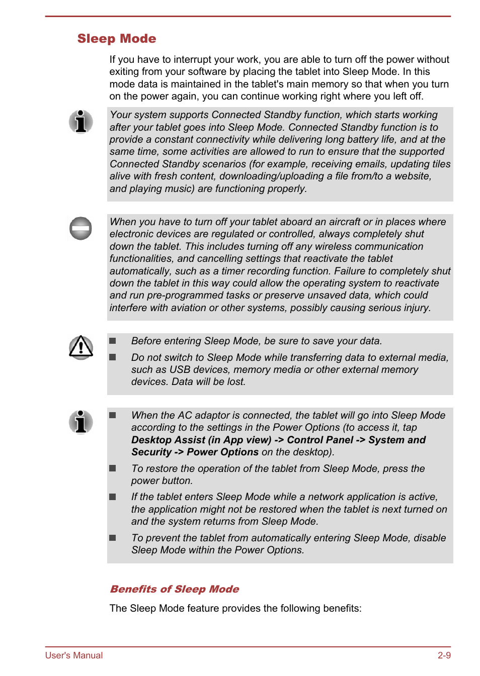 Sleep mode | Toshiba WT8-B User Manual | Page 29 / 94