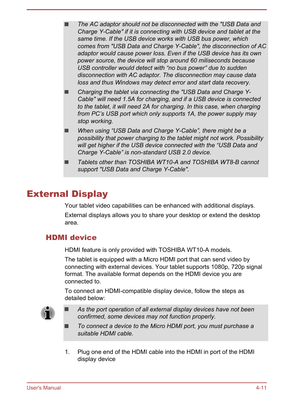 External display, Hdmi device, External display -11 | Toshiba WT8-B User Manual | Page 51 / 94