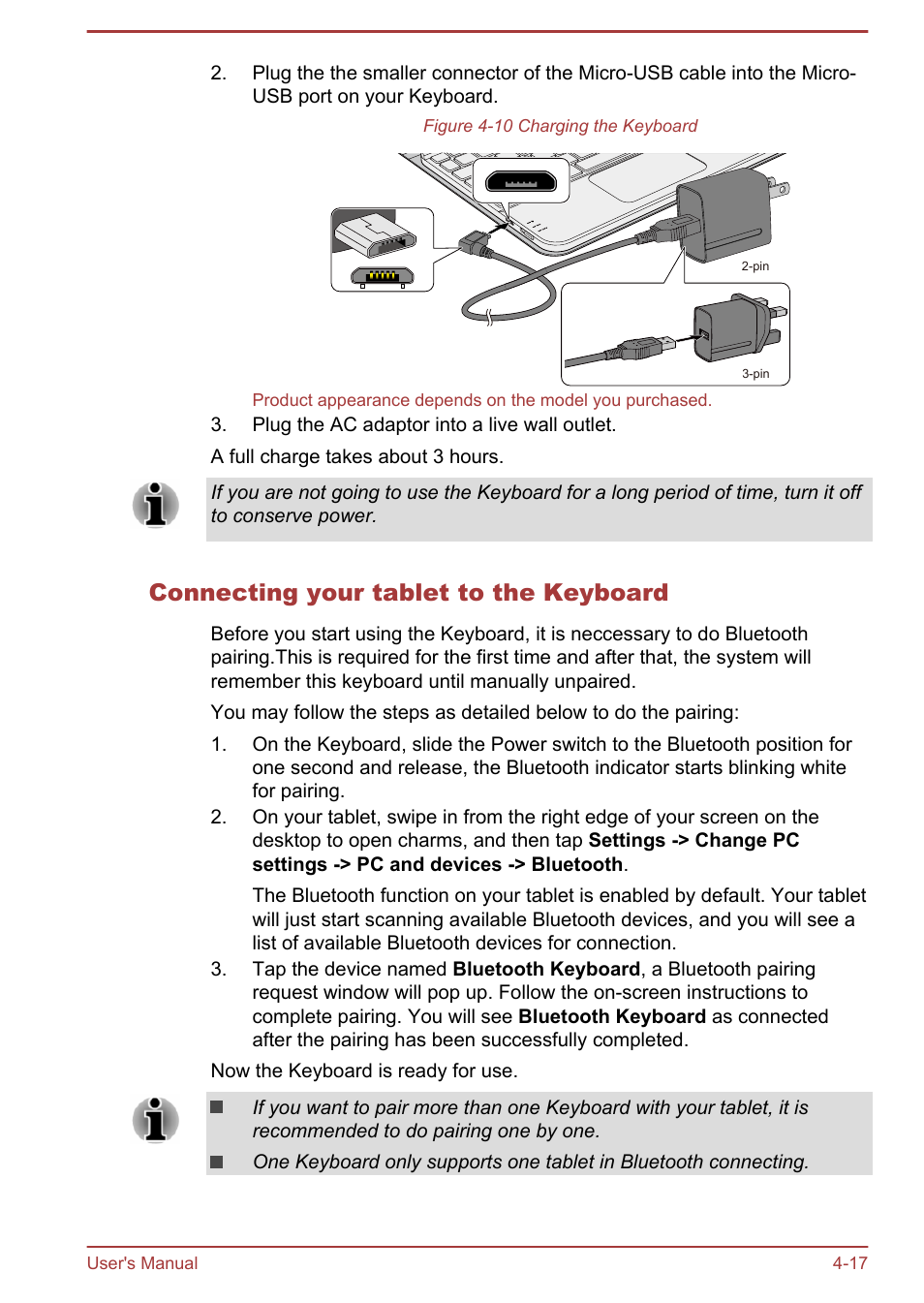 Connecting your tablet to the keyboard | Toshiba WT8-B User Manual | Page 57 / 94