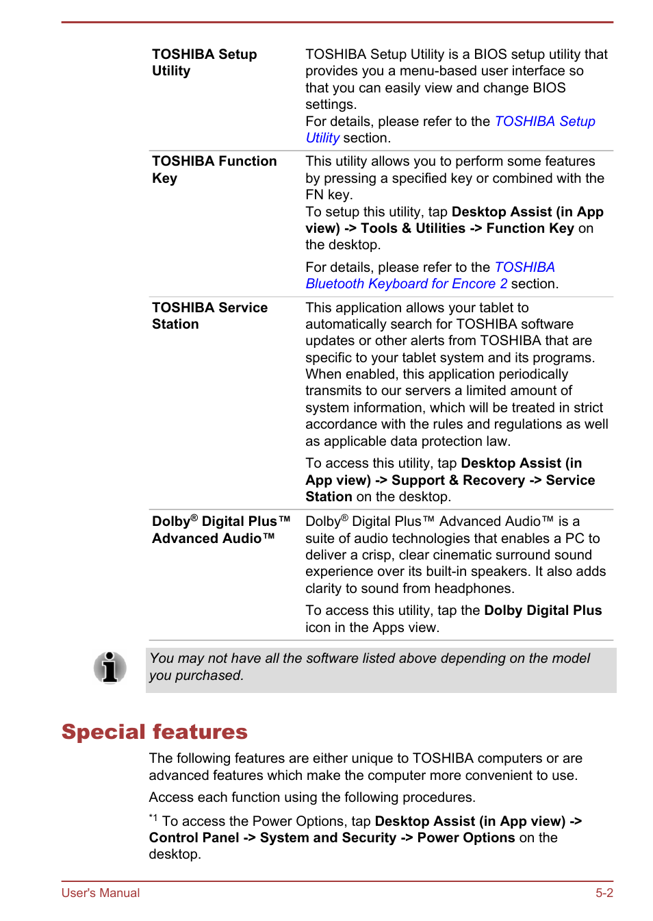 Special features, Special features -2 | Toshiba WT8-B User Manual | Page 64 / 94