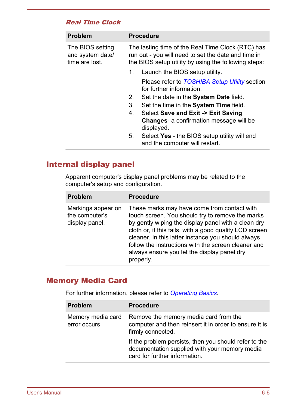 Internal display panel, Memory media card | Toshiba WT8-B User Manual | Page 75 / 94