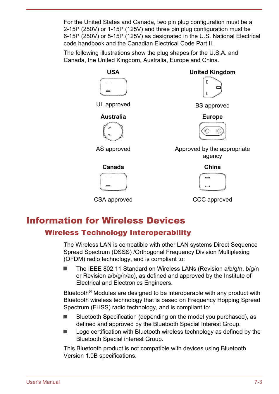 Information for wireless devices, Wireless technology interoperability, Information for wireless devices -3 | Toshiba WT8-B User Manual | Page 82 / 94