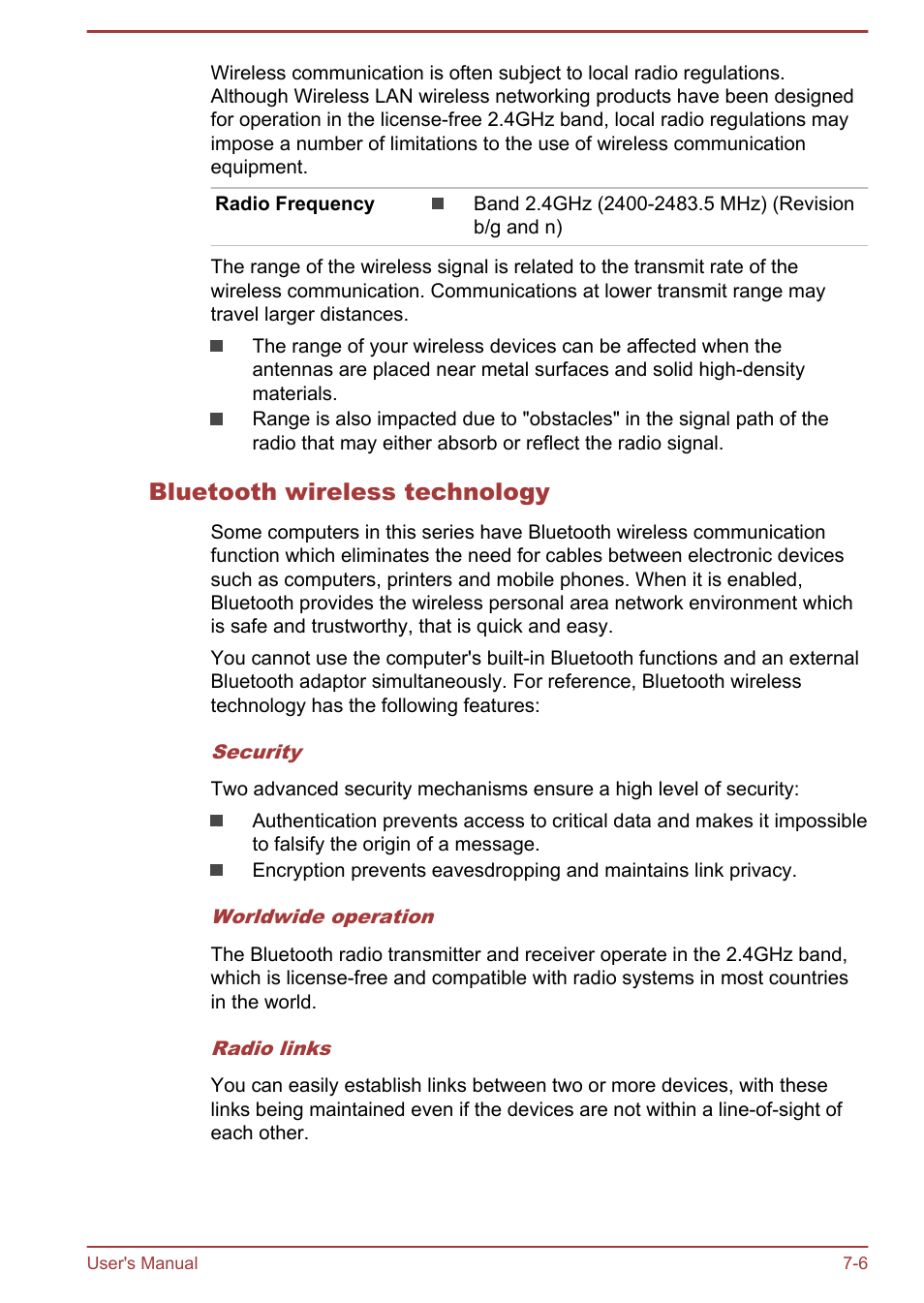 Bluetooth wireless technology | Toshiba WT8-B User Manual | Page 85 / 94