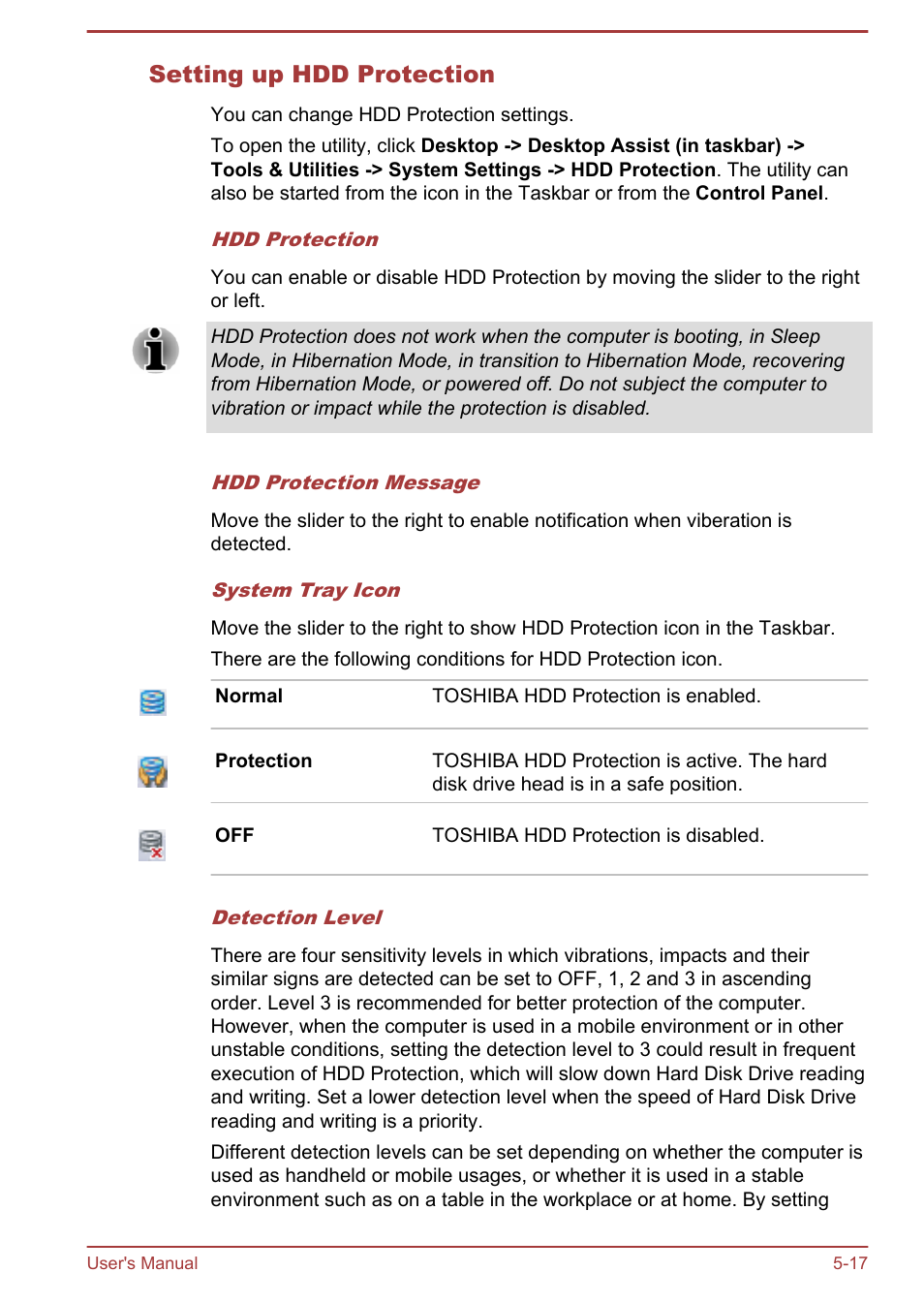 Setting up hdd protection | Toshiba Satellite L50T-A User Manual | Page 103 / 142