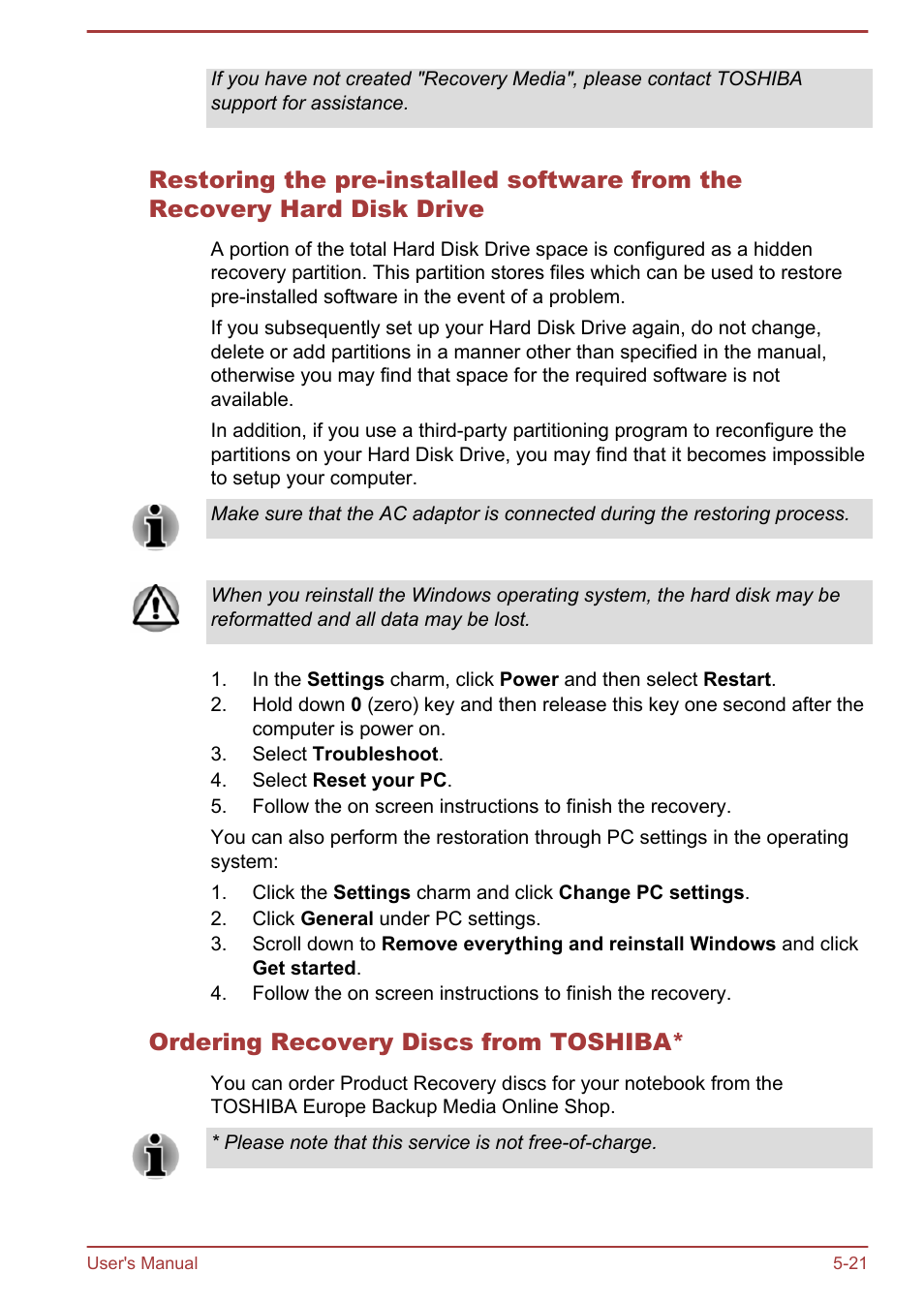 Ordering recovery discs from toshiba | Toshiba Satellite L50T-A User Manual | Page 107 / 142