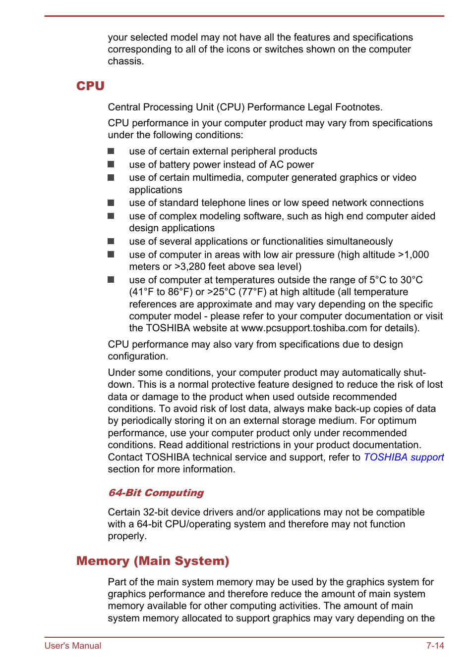 Memory (main system) | Toshiba Satellite L50T-A User Manual | Page 137 / 142