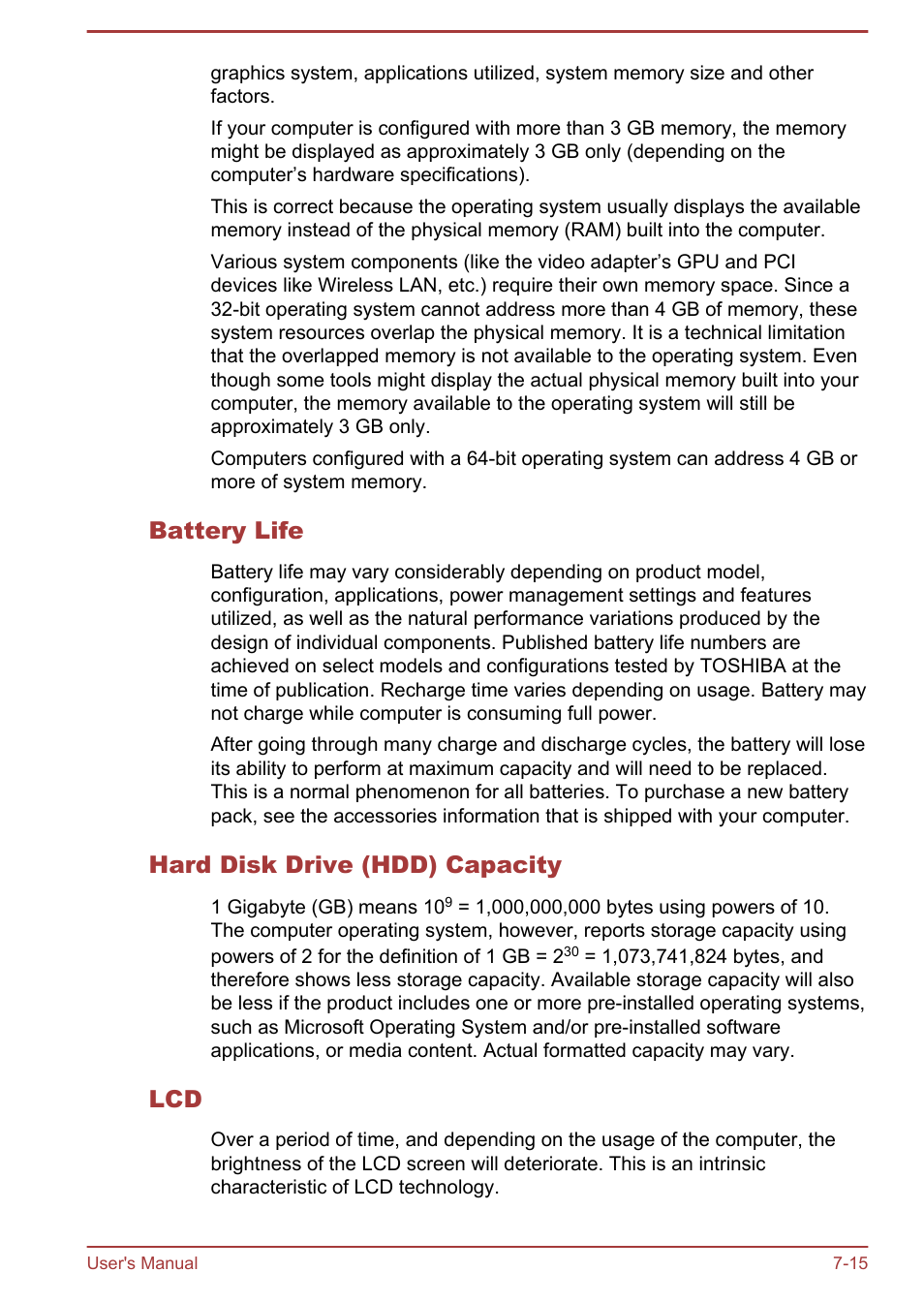 Battery life, Hard disk drive (hdd) capacity | Toshiba Satellite L50T-A User Manual | Page 138 / 142