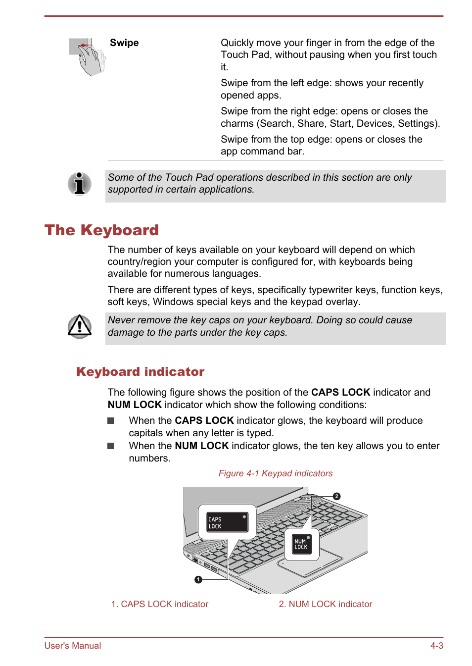 The keyboard, Keyboard indicator, The keyboard -3 | Toshiba Satellite L50T-A User Manual | Page 49 / 142