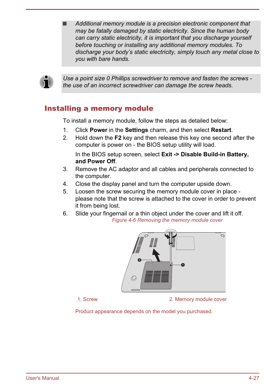 Installing a memory module | Toshiba Satellite L50T-A User Manual | Page 73 / 142