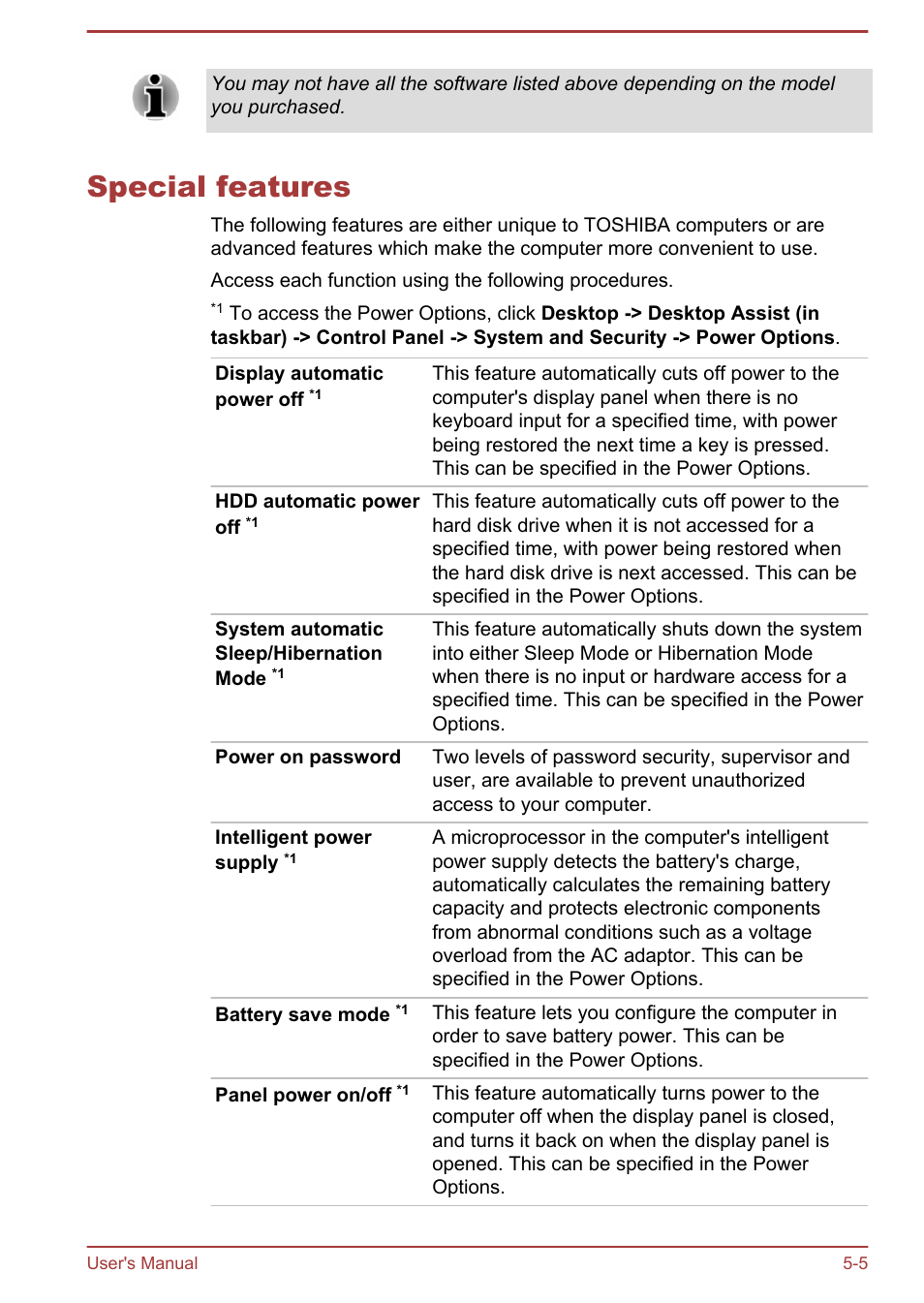 Special features, Special features -5 | Toshiba Satellite L50T-A User Manual | Page 91 / 142