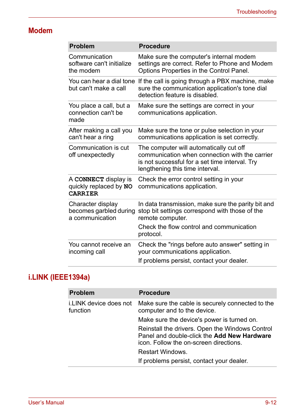 Modem i.link (ieee1394a) | Toshiba Satellite A110 (PSAB0) User Manual | Page 131 / 158