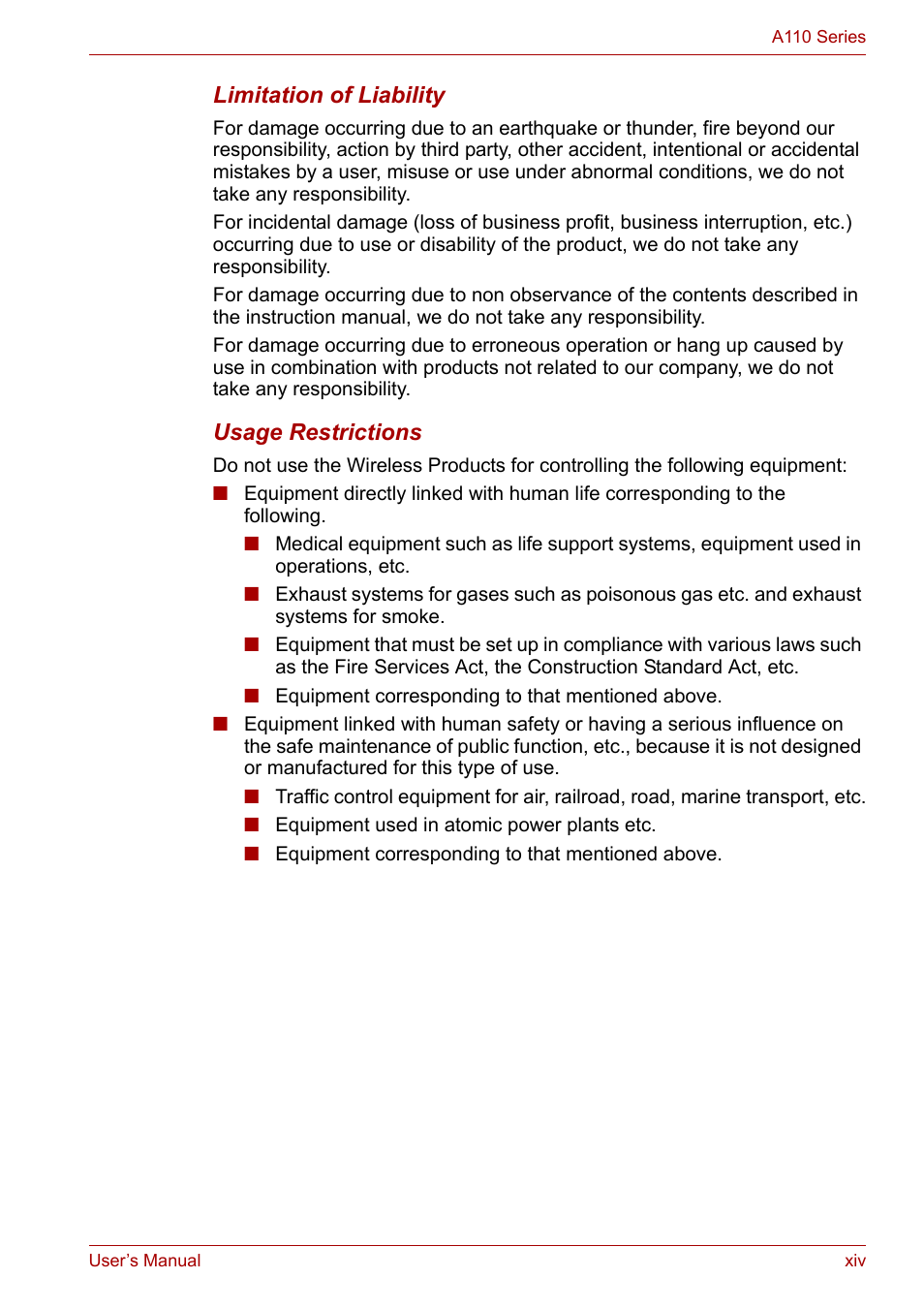 Toshiba Satellite A110 (PSAB0) User Manual | Page 14 / 158