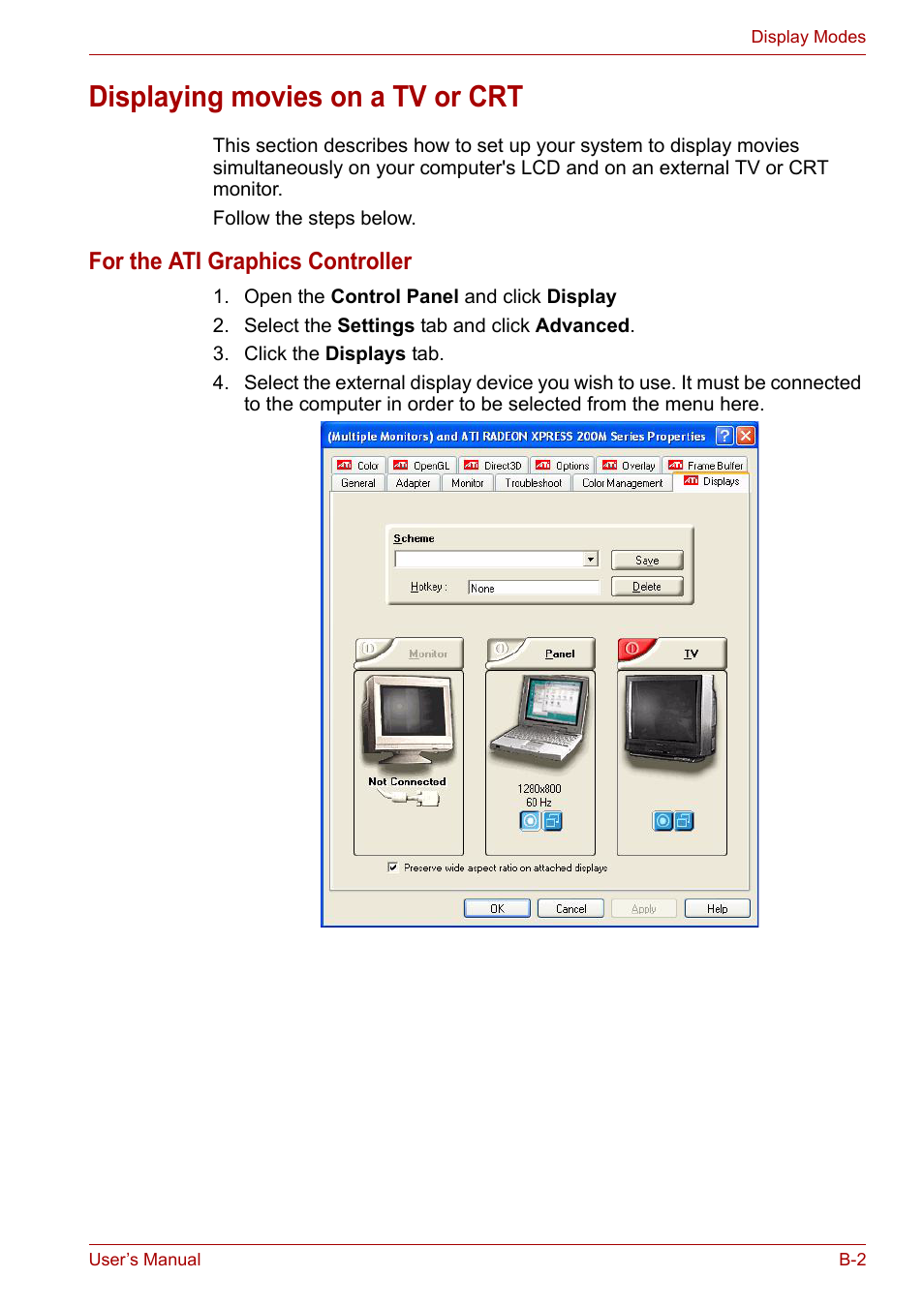 Displaying movies on a tv or crt | Toshiba Satellite A110 (PSAB0) User Manual | Page 143 / 158