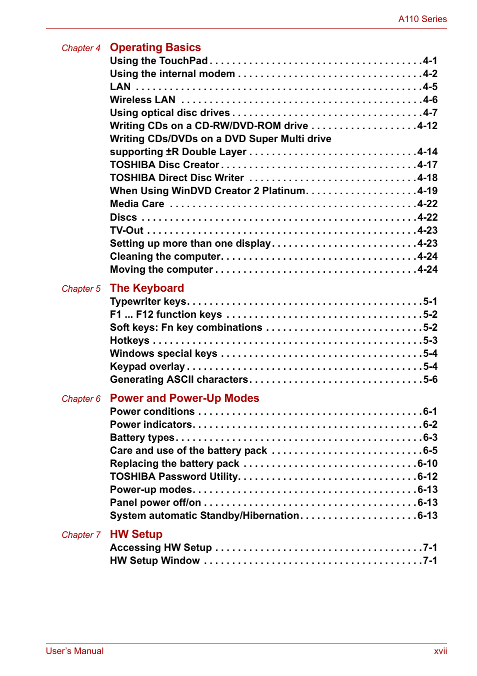 Toshiba Satellite A110 (PSAB0) User Manual | Page 17 / 158