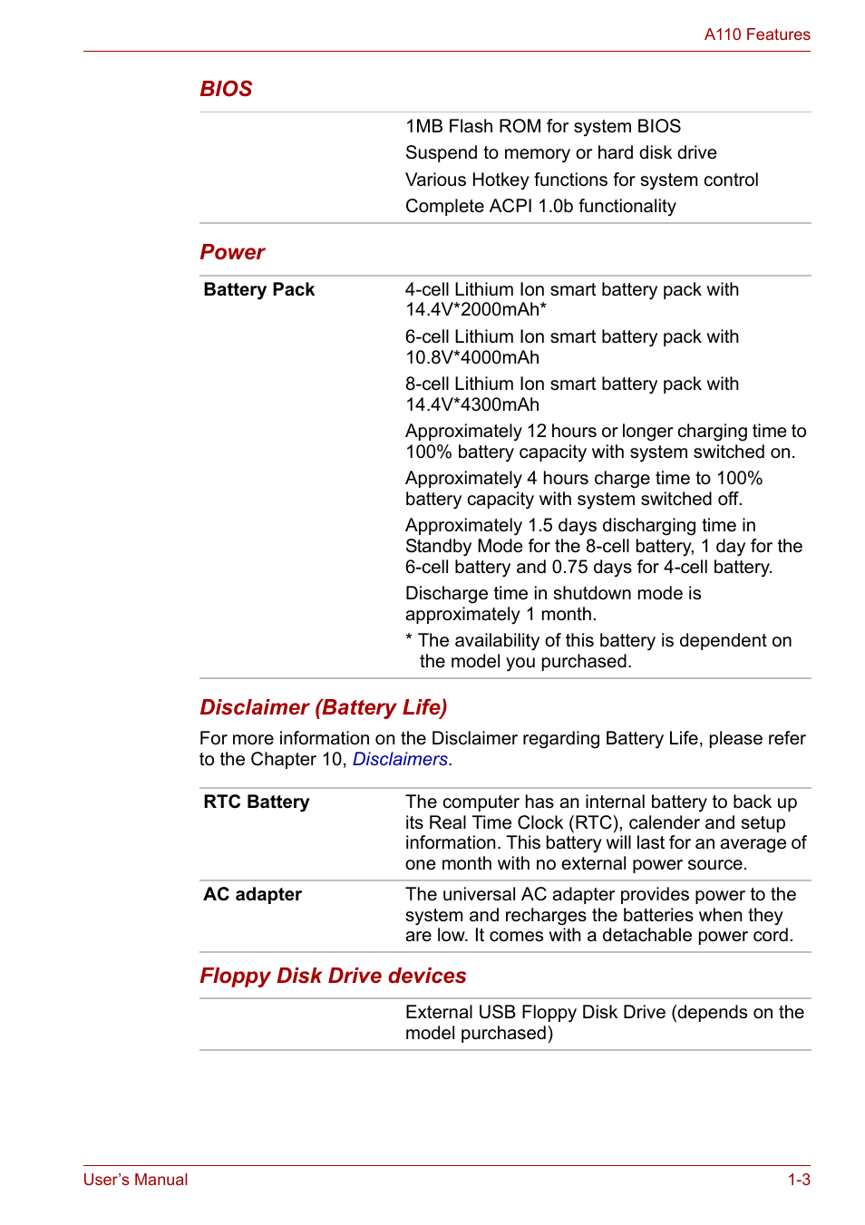 Toshiba Satellite A110 (PSAB0) User Manual | Page 25 / 158