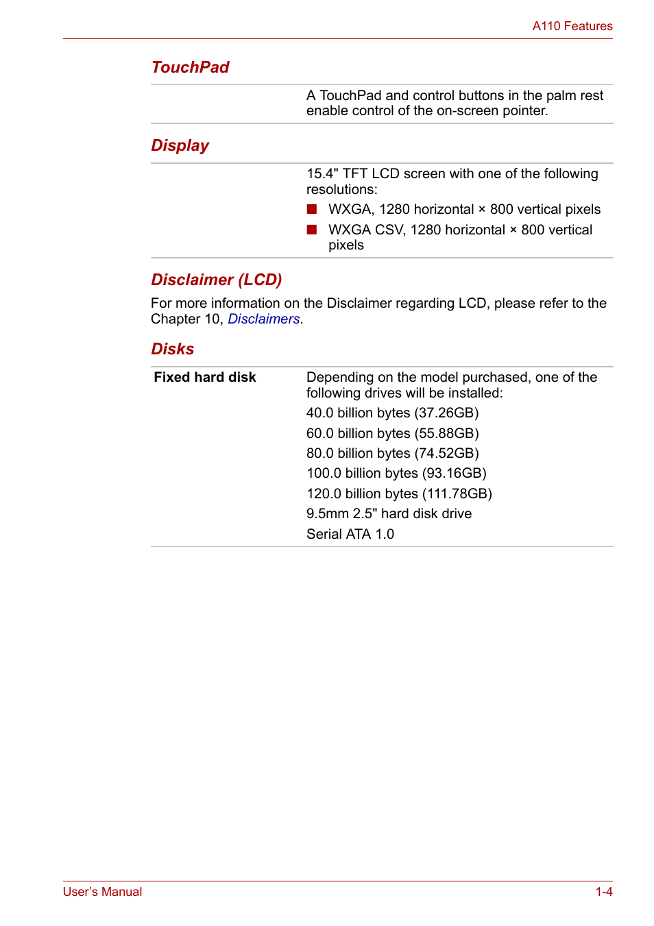 Toshiba Satellite A110 (PSAB0) User Manual | Page 26 / 158