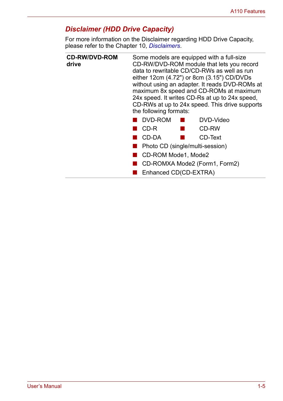 Toshiba Satellite A110 (PSAB0) User Manual | Page 27 / 158