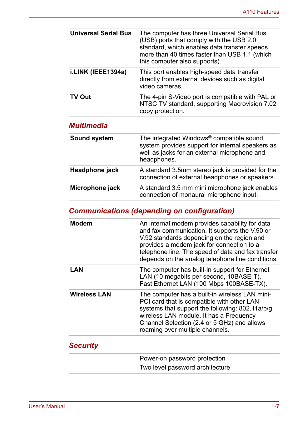 Toshiba Satellite A110 (PSAB0) User Manual | Page 29 / 158