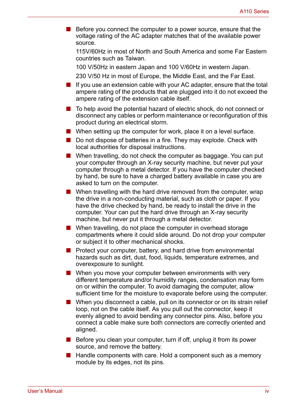 Toshiba Satellite A110 (PSAB0) User Manual | Page 4 / 158