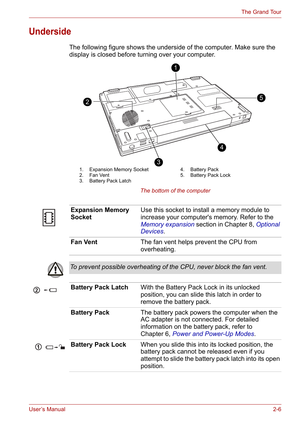 Underside, Underside -6 | Toshiba Satellite A110 (PSAB0) User Manual | Page 41 / 158