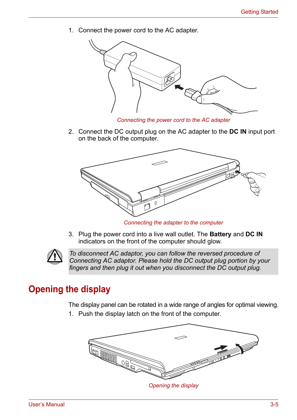 Opening the display, Opening the display -5 | Toshiba Satellite A110 (PSAB0) User Manual | Page 51 / 158