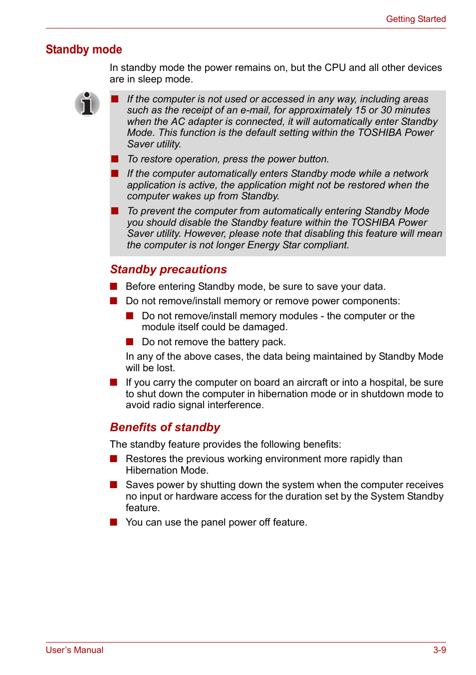 Standby mode | Toshiba Satellite A110 (PSAB0) User Manual | Page 55 / 158