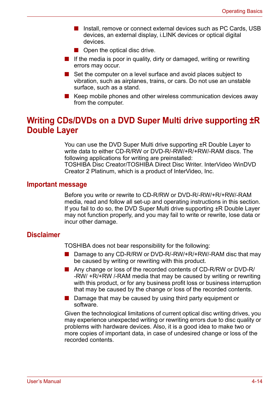 Layer, Important message, Disclaimer | Toshiba Satellite A110 (PSAB0) User Manual | Page 71 / 158