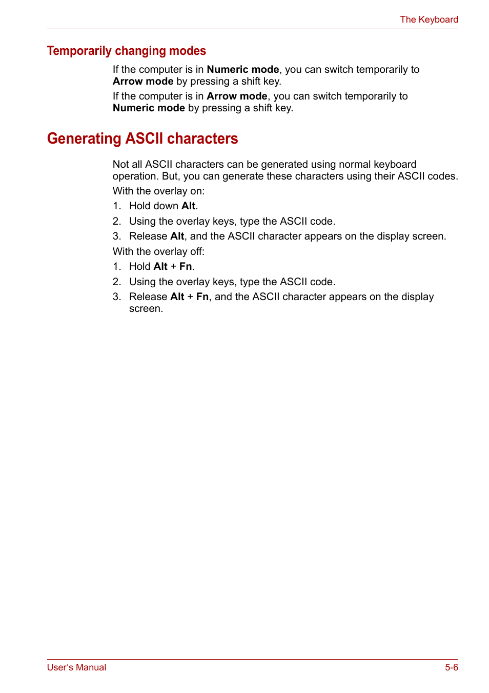 Generating ascii characters, Generating ascii characters -6 | Toshiba Satellite A110 (PSAB0) User Manual | Page 87 / 158