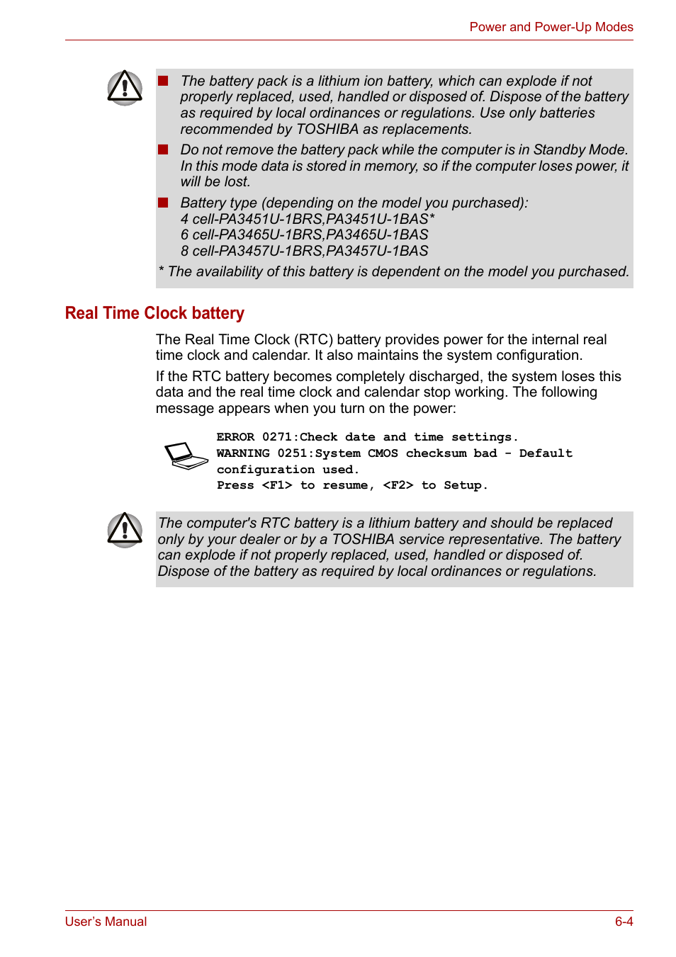 Real time clock battery | Toshiba Satellite A110 (PSAB0) User Manual | Page 91 / 158