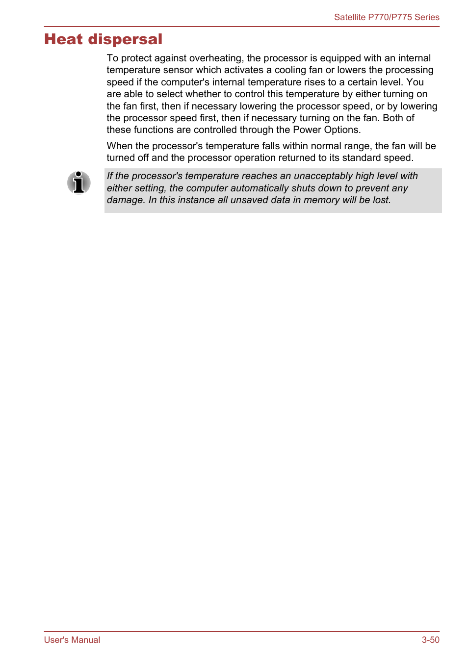 Heat dispersal, Heat dispersal -50 | Toshiba Satellite P775 User Manual | Page 100 / 179