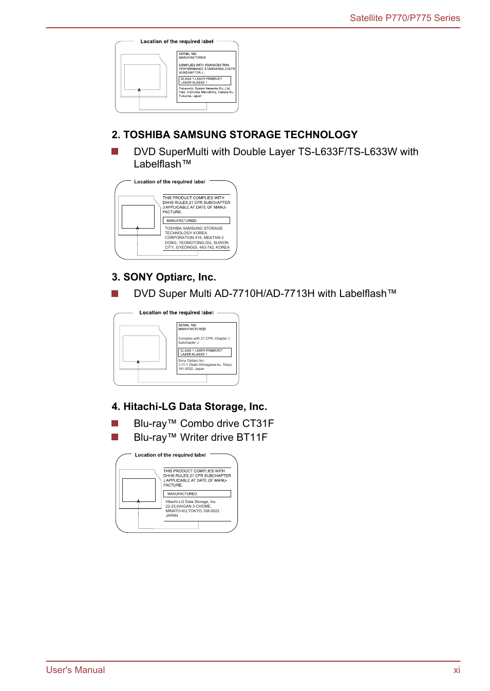 Toshiba Satellite P775 User Manual | Page 11 / 179