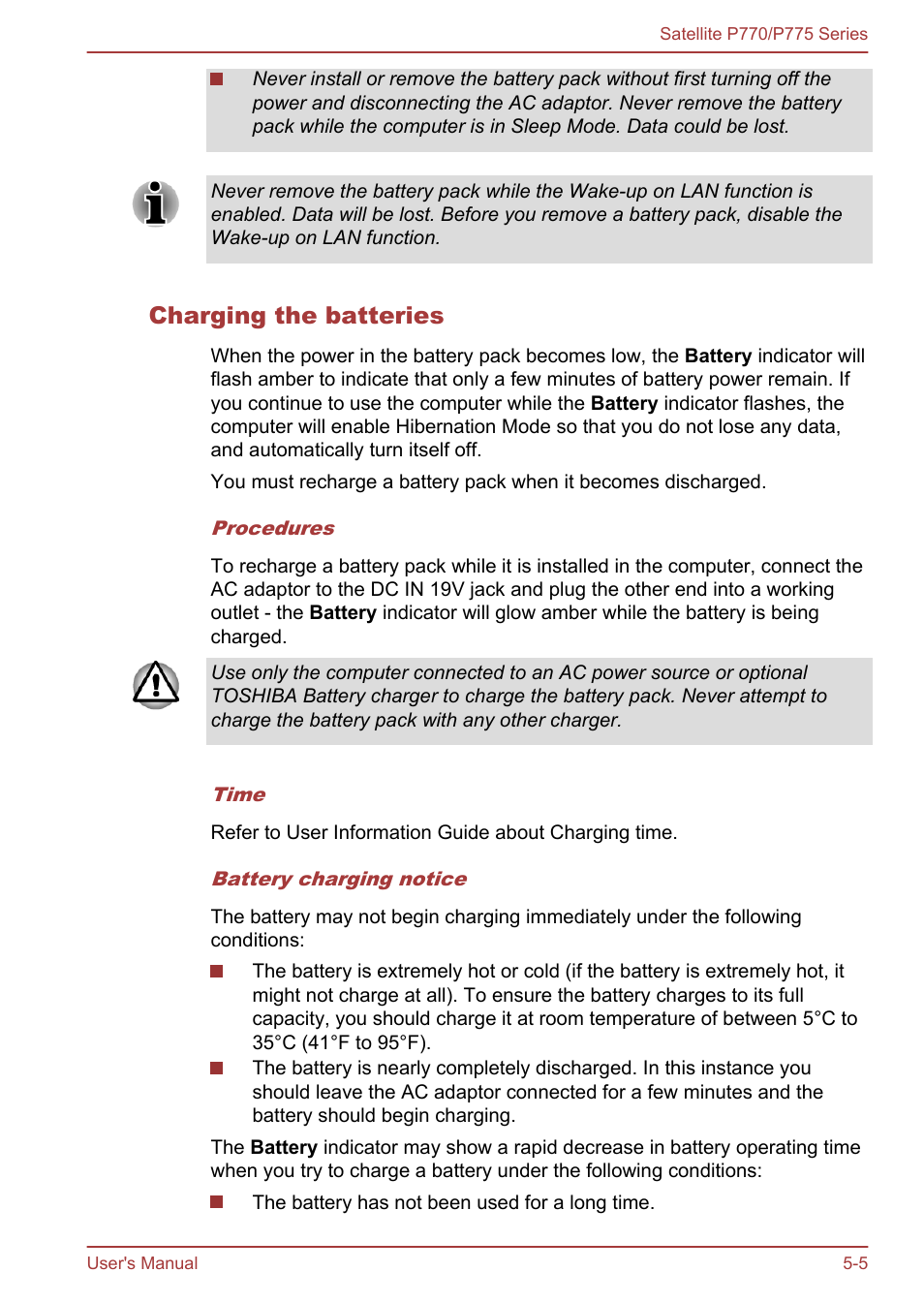Charging the batteries | Toshiba Satellite P775 User Manual | Page 134 / 179