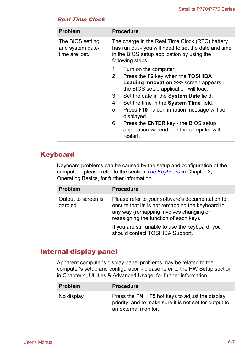 Keyboard, Internal display panel | Toshiba Satellite P775 User Manual | Page 146 / 179