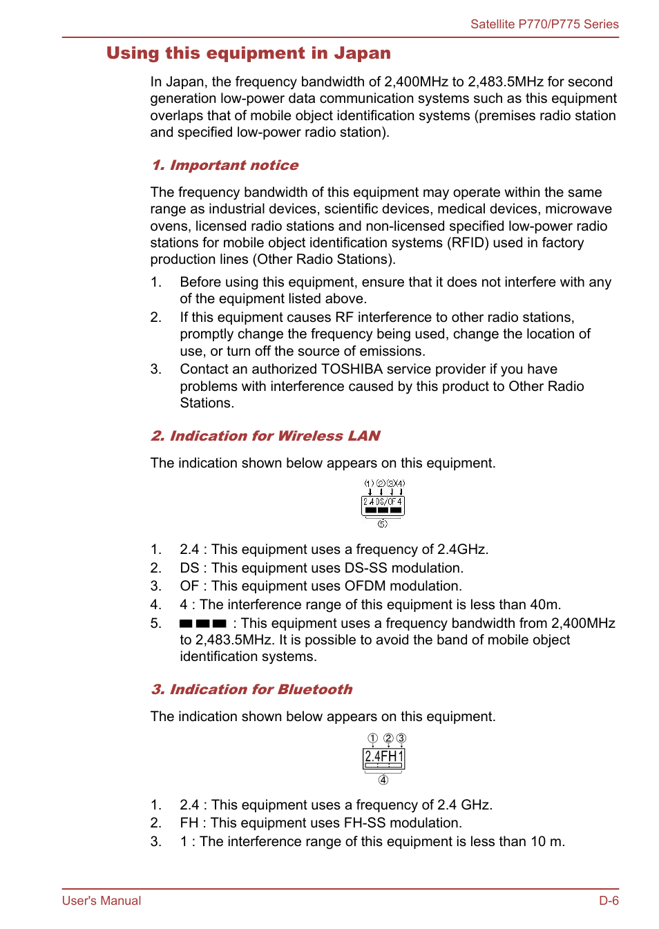 Using this equipment in japan | Toshiba Satellite P775 User Manual | Page 170 / 179