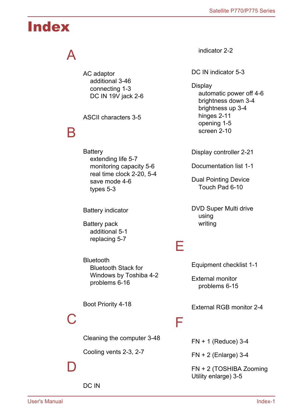 Index, Index a | Toshiba Satellite P775 User Manual | Page 176 / 179