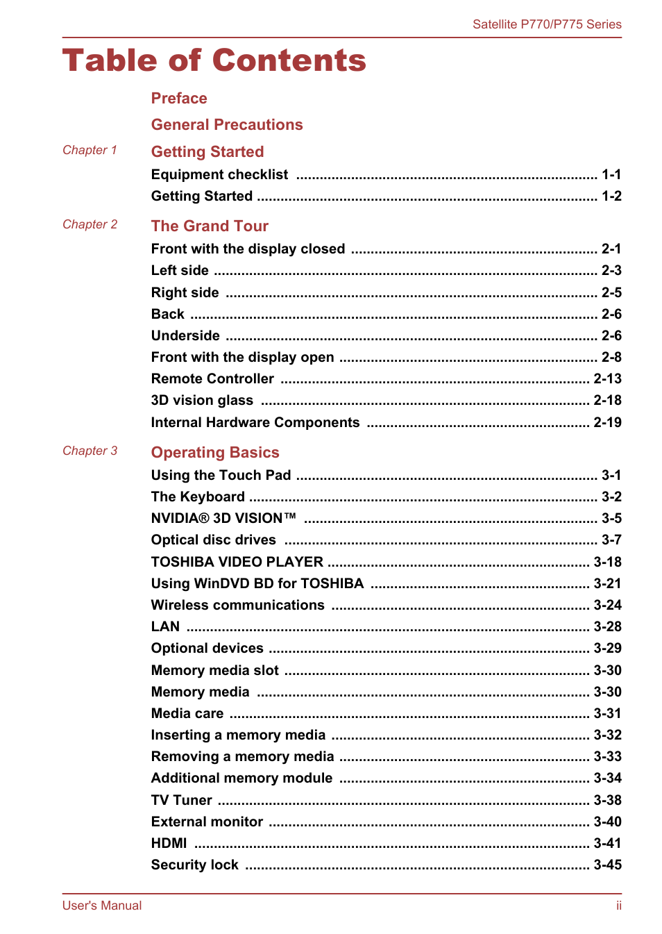 Toshiba Satellite P775 User Manual | Page 2 / 179