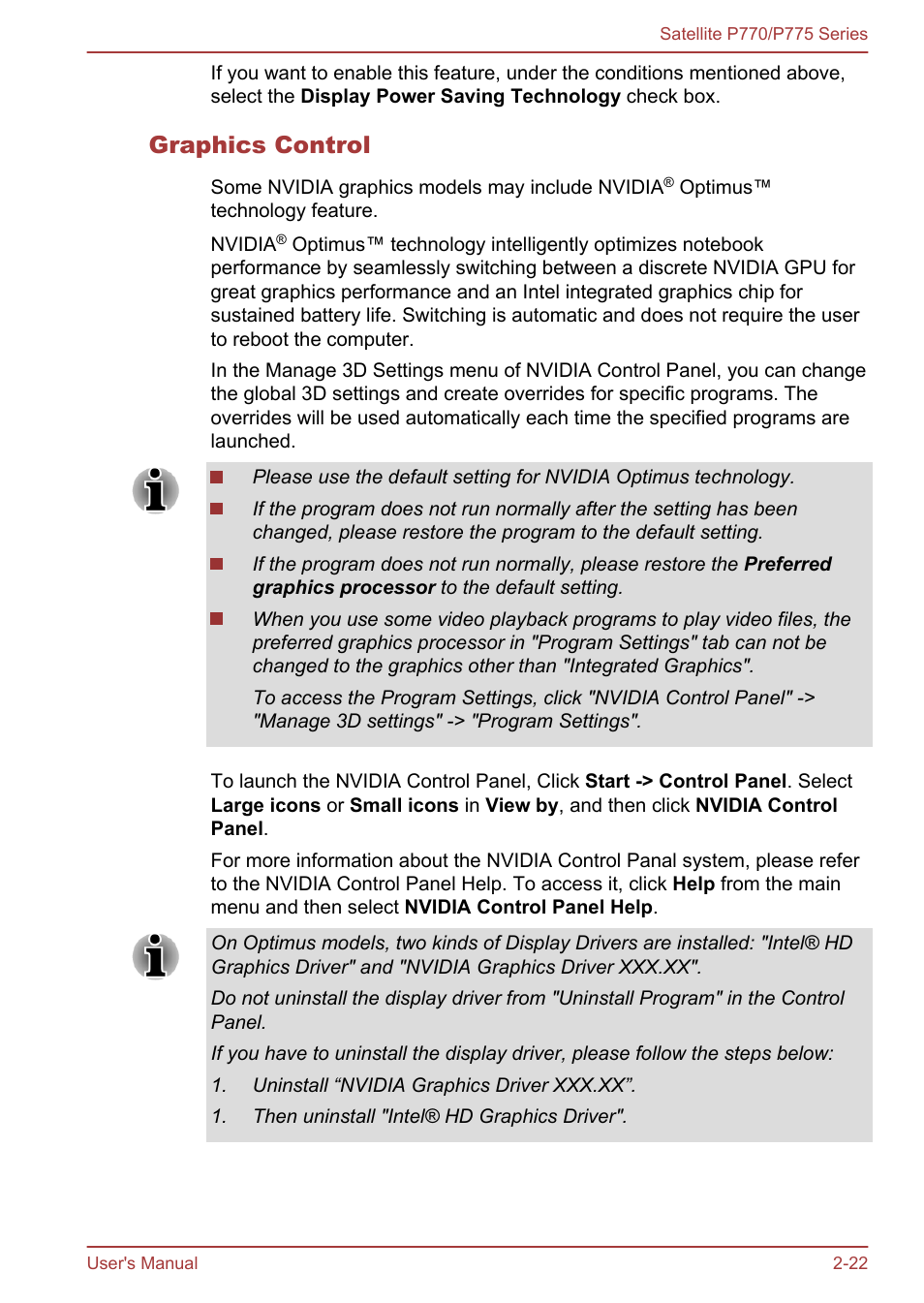 Graphics control | Toshiba Satellite P775 User Manual | Page 50 / 179