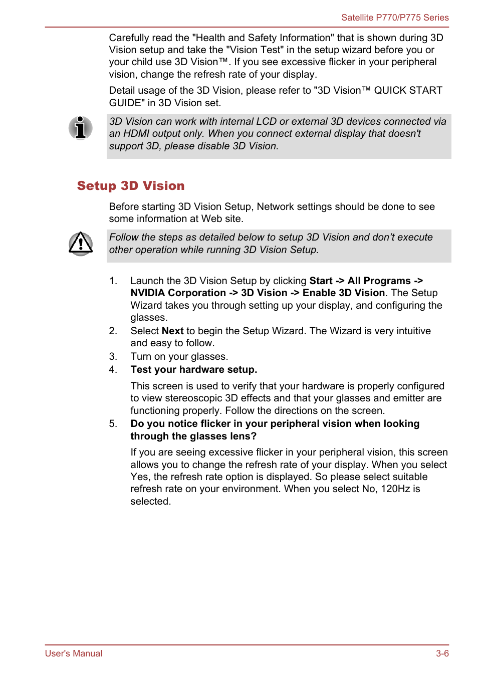 Setup 3d vision | Toshiba Satellite P775 User Manual | Page 56 / 179