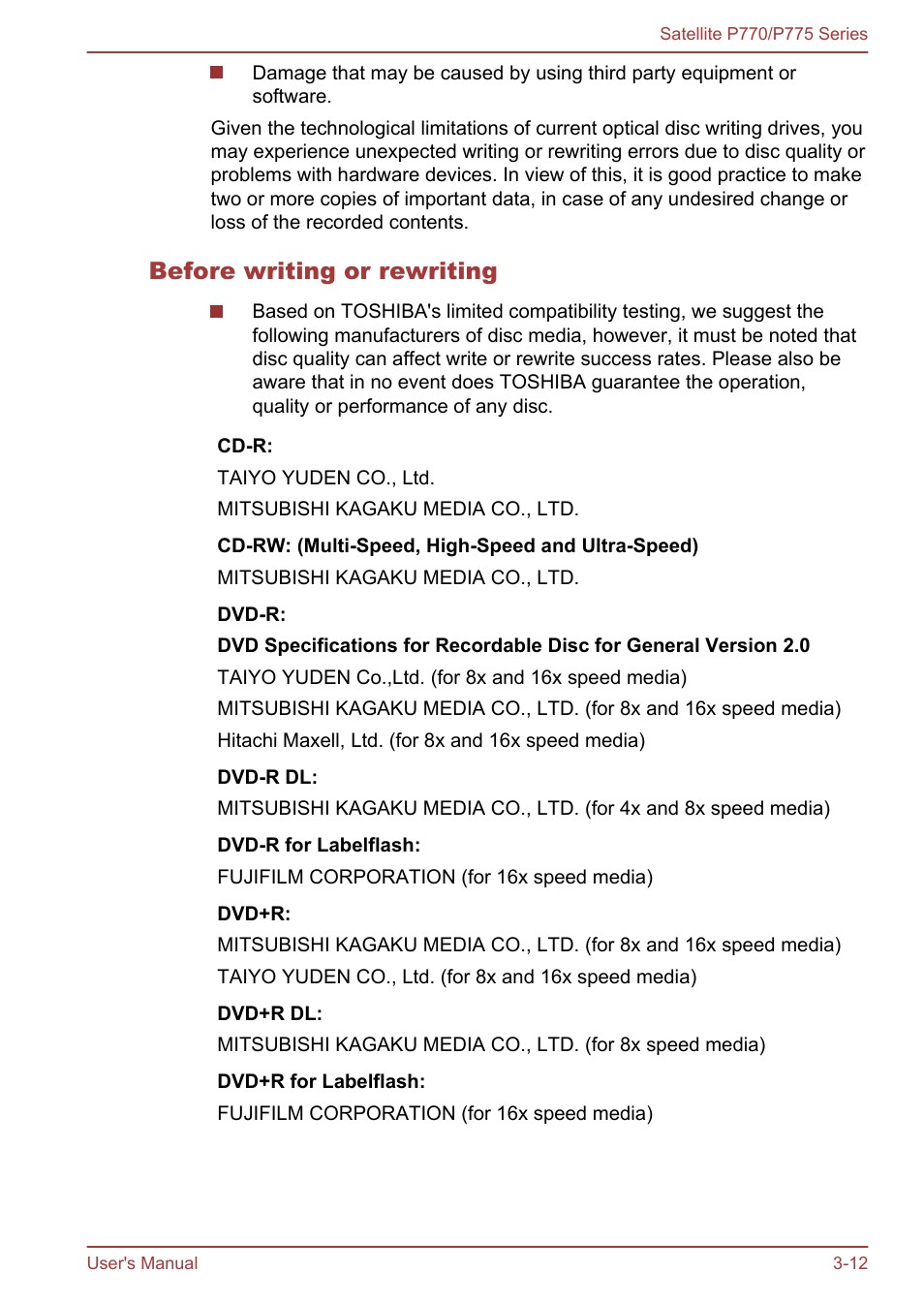 Before writing or rewriting | Toshiba Satellite P775 User Manual | Page 62 / 179