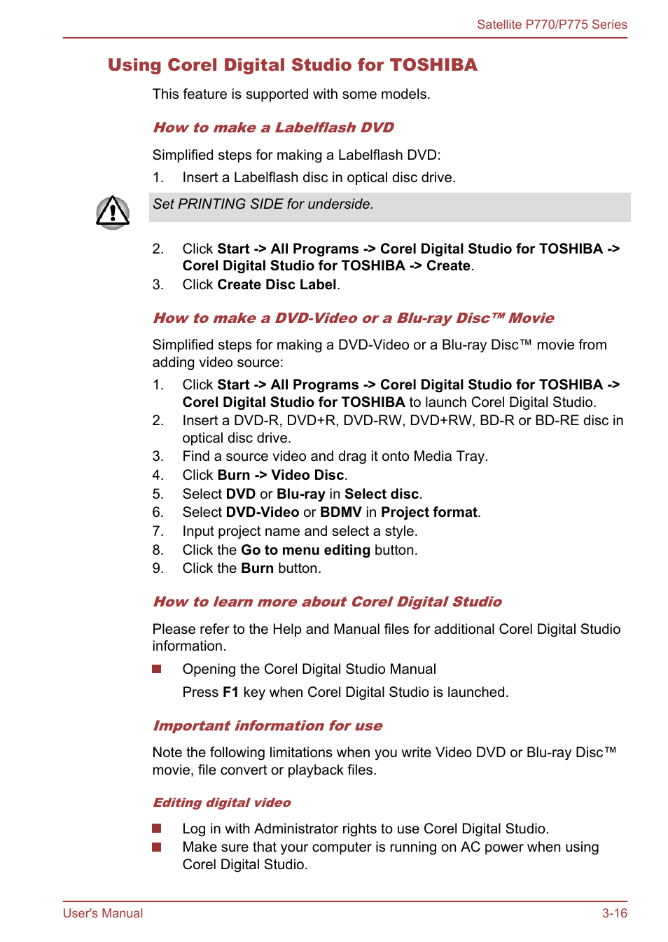 Using corel digital studio for toshiba | Toshiba Satellite P775 User Manual | Page 66 / 179