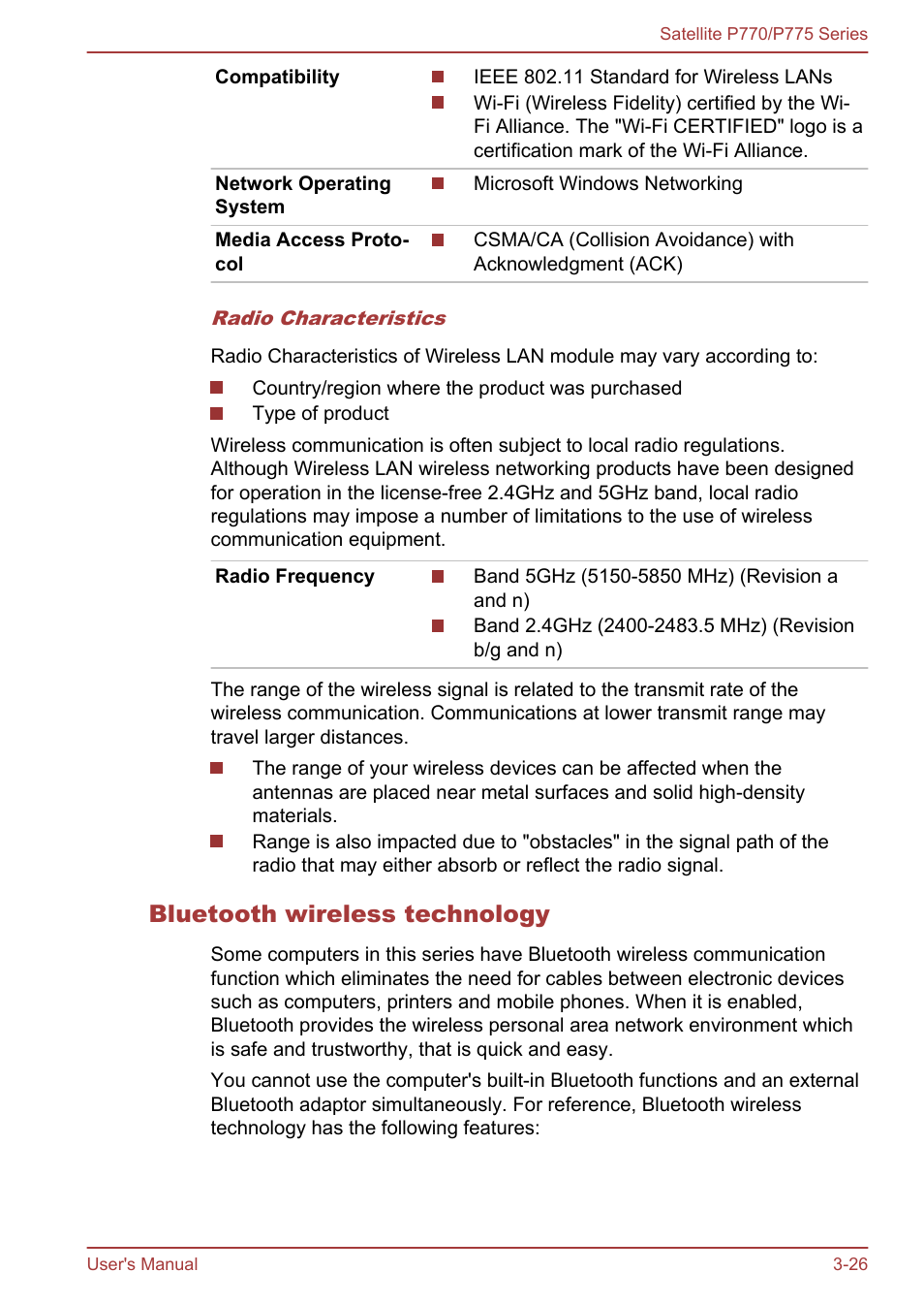 Bluetooth wireless technology | Toshiba Satellite P775 User Manual | Page 76 / 179