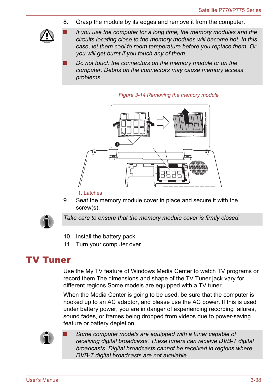Tv tuner, Tv tuner -38 | Toshiba Satellite P775 User Manual | Page 88 / 179