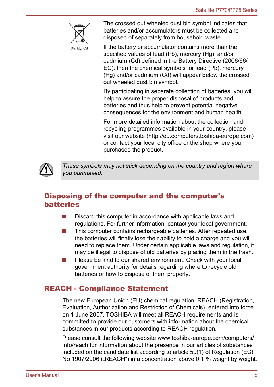 Toshiba Satellite P775 User Manual | Page 9 / 179